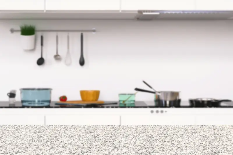 3d rendering empty granite counter in kitchen